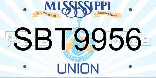 SBT9956 Mississippi License Plate