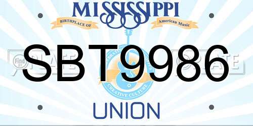 SBT9986 Mississippi License Plate