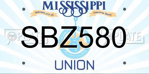 SBZ580 Mississippi License Plate
