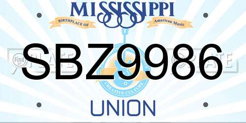 SBZ9986 Mississippi License Plate