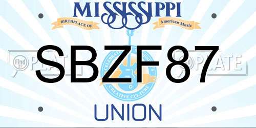 SBZF87 Mississippi License Plate