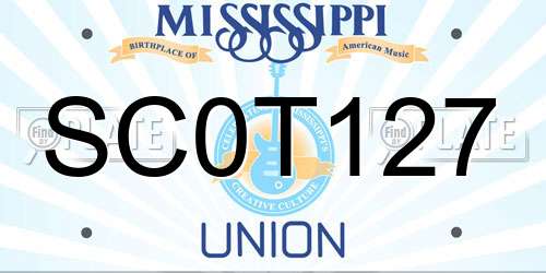 SC0T127 Mississippi License Plate