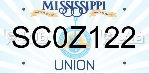 SC0Z122 Mississippi License Plate