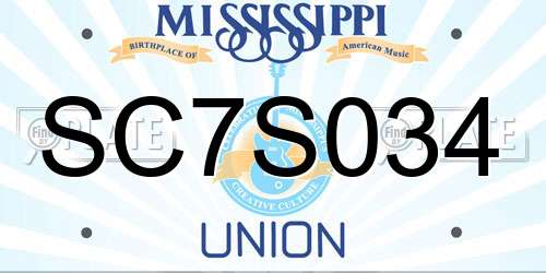 SC7S034 Mississippi License Plate