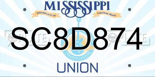 SC8D874 Mississippi License Plate