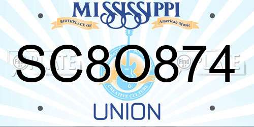 SC8O874 Mississippi License Plate