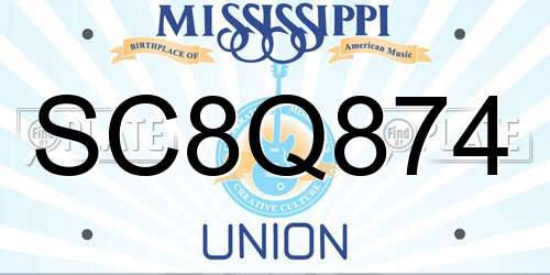 SC8Q874 Mississippi License Plate