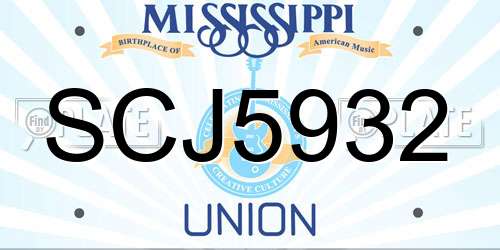 SCJ5932 Mississippi License Plate