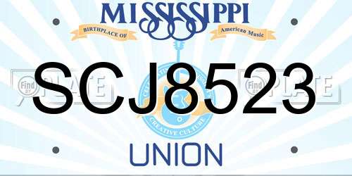 SCJ8523 Mississippi License Plate