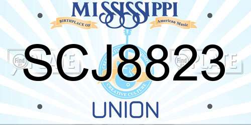 SCJ8823 Mississippi License Plate