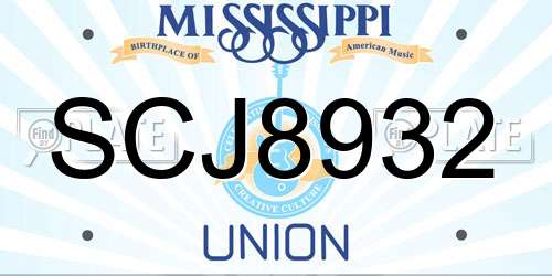 SCJ8932 Mississippi License Plate