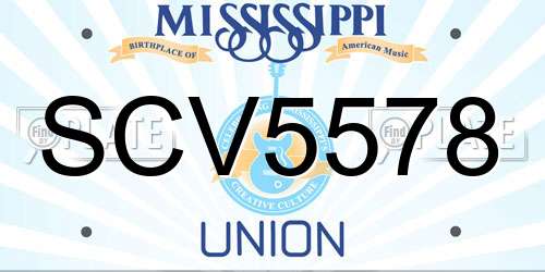 SCV5578 Mississippi License Plate