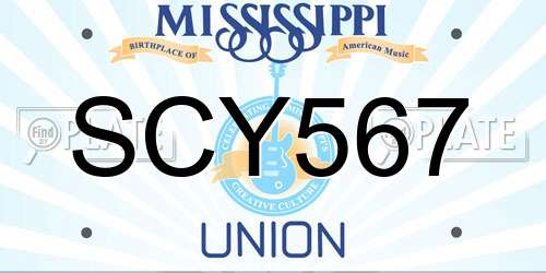 SCY567 Mississippi License Plate