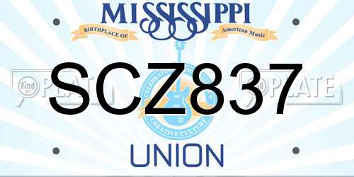 SCZ837 Mississippi License Plate