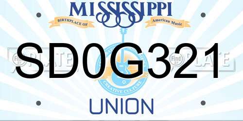 SD0G321 Mississippi License Plate