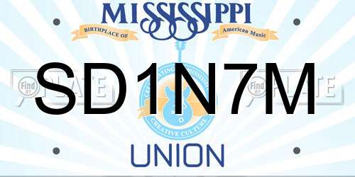 SD1N7M Mississippi License Plate