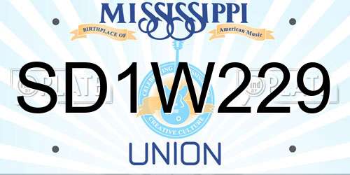 SD1W229 Mississippi License Plate