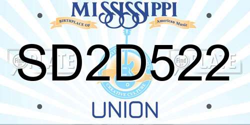 SD2D522 Mississippi License Plate