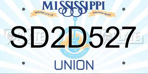 SD2D527 Mississippi License Plate