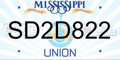 SD2D822 Mississippi License Plate
