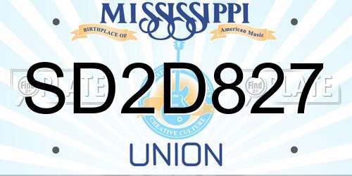 SD2D827 Mississippi License Plate