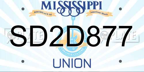 SD2D877 Mississippi License Plate