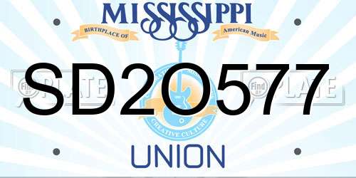 SD2O577 Mississippi License Plate