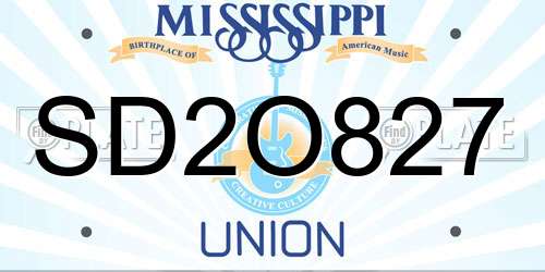 SD2O827 Mississippi License Plate