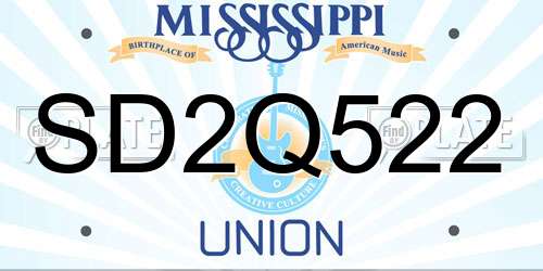 SD2Q522 Mississippi License Plate