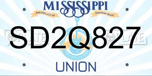 SD2Q827 Mississippi License Plate