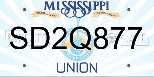 SD2Q877 Mississippi License Plate