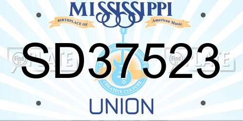SD37523 Mississippi License Plate