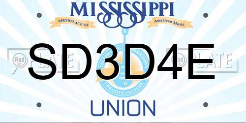 SD3D4E Mississippi License Plate