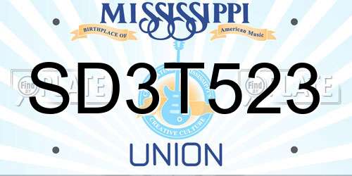 SD3T523 Mississippi License Plate