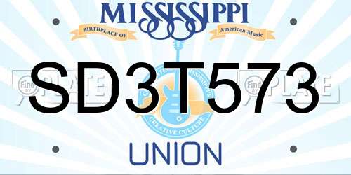 SD3T573 Mississippi License Plate