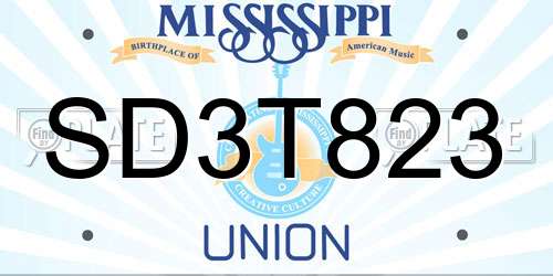 SD3T823 Mississippi License Plate