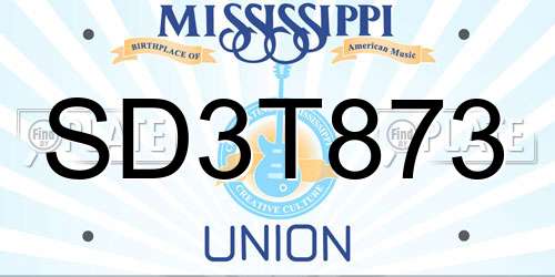 SD3T873 Mississippi License Plate