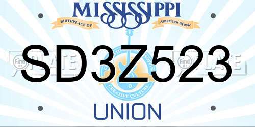 SD3Z523 Mississippi License Plate