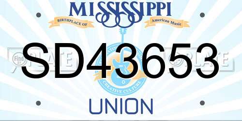 SD43653 Mississippi License Plate