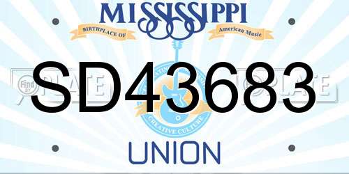 SD43683 Mississippi License Plate