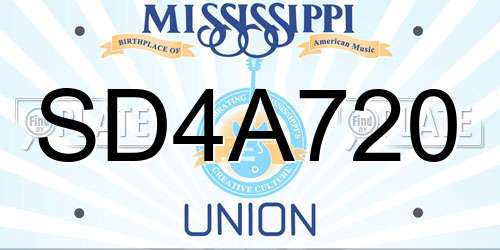 SD4A720 Mississippi License Plate
