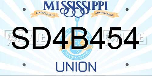 SD4B454 Mississippi License Plate