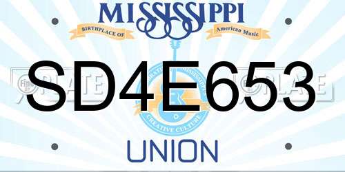 SD4E653 Mississippi License Plate