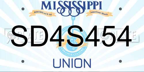 SD4S454 Mississippi License Plate