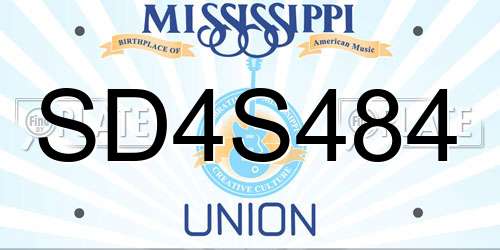 SD4S484 Mississippi License Plate