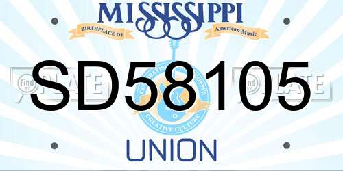 SD58105 Mississippi License Plate