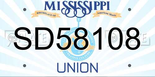 SD58108 Mississippi License Plate