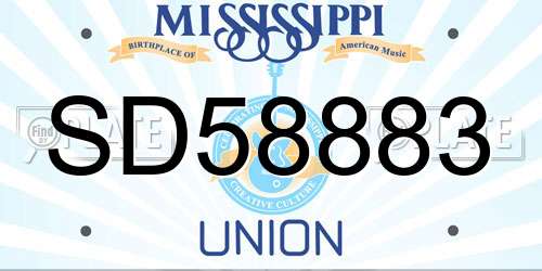 SD58883 Mississippi License Plate