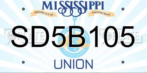 SD5B105 Mississippi License Plate