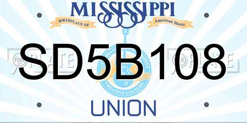 SD5B108 Mississippi License Plate